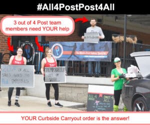 The Post Sports Bar & Grill Out of Work Employees illustrating how our Curbside Carryout and Delivery Promotion Benefits them amidst the COVID-19 crisis